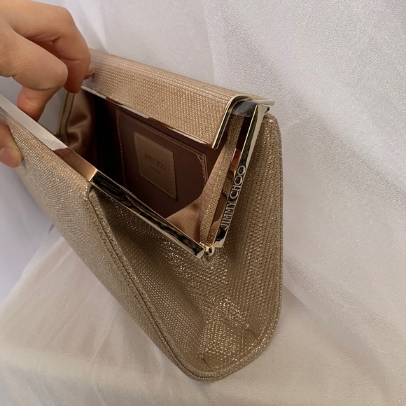 Brand New Jimmy Choo Cayla Clutch Powder Pink Glitter Mesh - Picture 5 of 8